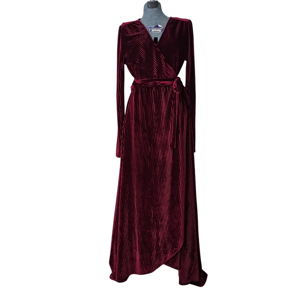Baltic Born Jada Mulberry Ribbed‎ Velvet Wrap Maxi Dress Long Sleeve XL NWT